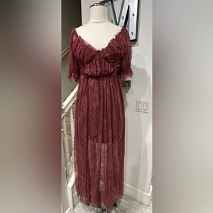 Dear Jane Lace Midi Dress in Roan Rouge
FREE PEOPLE Burgundy Lace Dress Sz 8